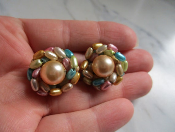 Vintage Candy Colors Bead Cluster Earrings | Past… - image 1