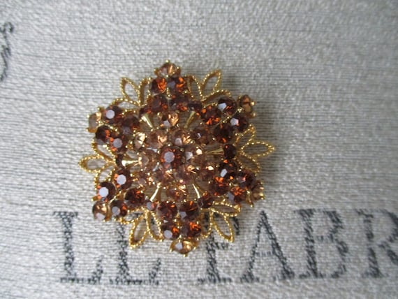 Vintage Lisner Chocolate Rhinestones Goldtone Fil… - image 1