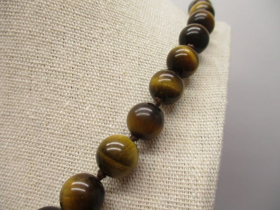 Vintage Tigers Eye Knotted Beaded Necklace with S… - image 4