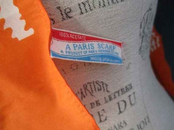 Vintage 1970s A Paris Scarf Orange and White Prin… - image 5