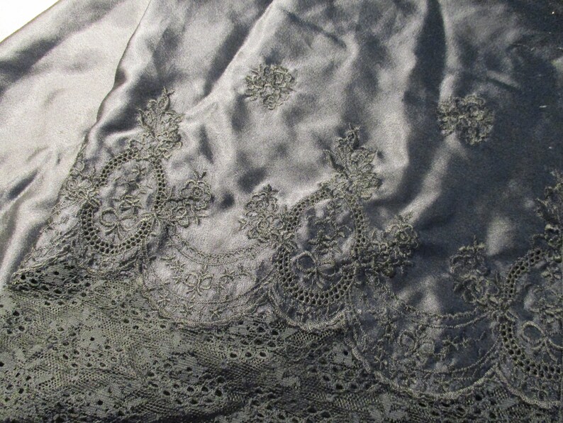 Black Lace Embroidered Slip 1960s Lace Lingerie Knee Length Slip Vintage Jewels by SLT