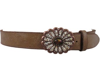 Olga Santini Genuine Italian Leather Western Brown Flower  display picture 3