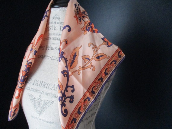 Vintage 1950s Peach Orange and Blue Floral Paisle… - image 5