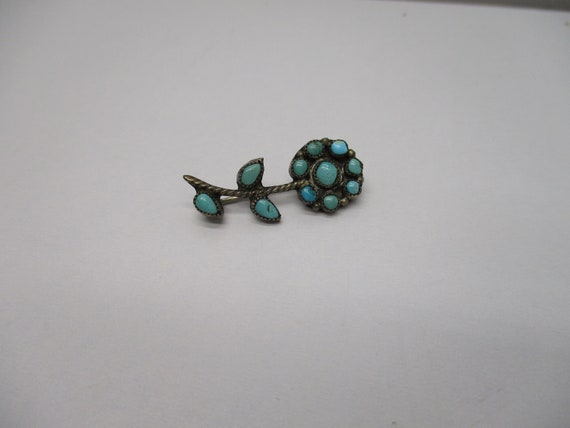 Vintage Silver Faux Turquoise Tiny Dainty Flower … - image 1