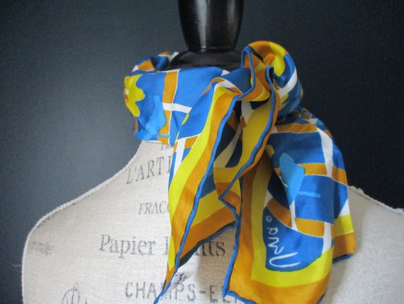 Vintage Blue and Yellow Vera Silk Scarf | Woven B… - image 3
