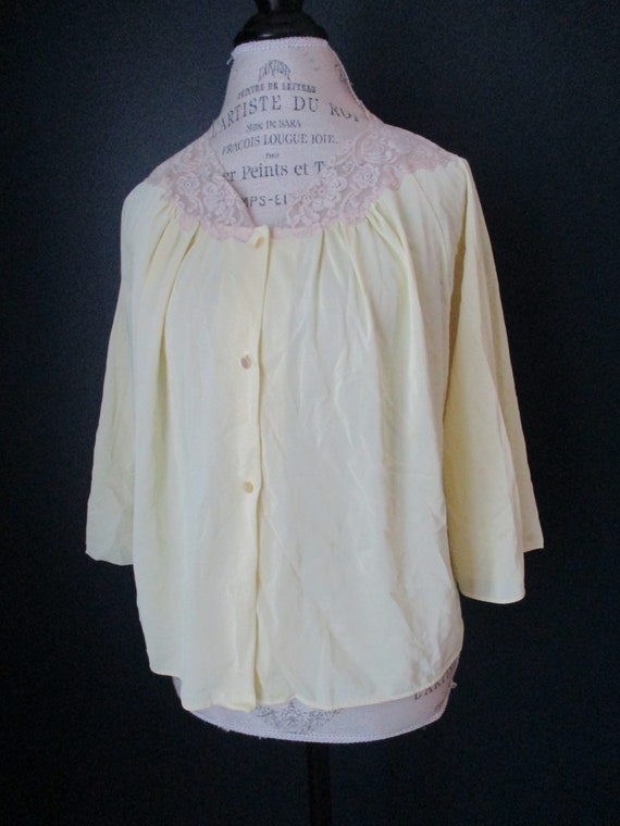 Vintage Van Raalte Yellow Satin Beige Lace Button… - image 1