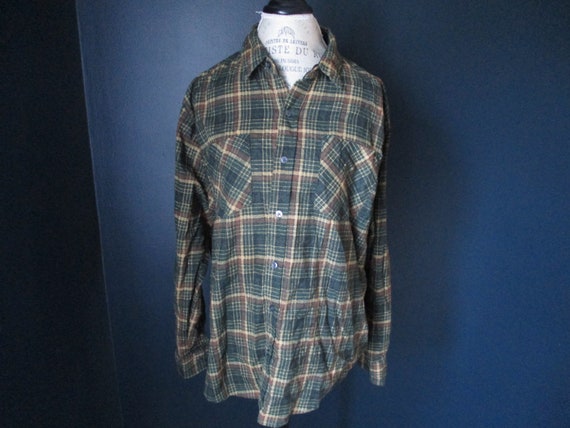 Vintage Haband Mens Flannel in Green Orange and B… - image 2