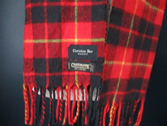 Vintage Christian Dior Monsieur Red Black Yellow Plaid Cashmair