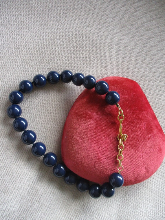 Vintage Monet Navy Knotted Beads Necklace Adjusta… - image 5