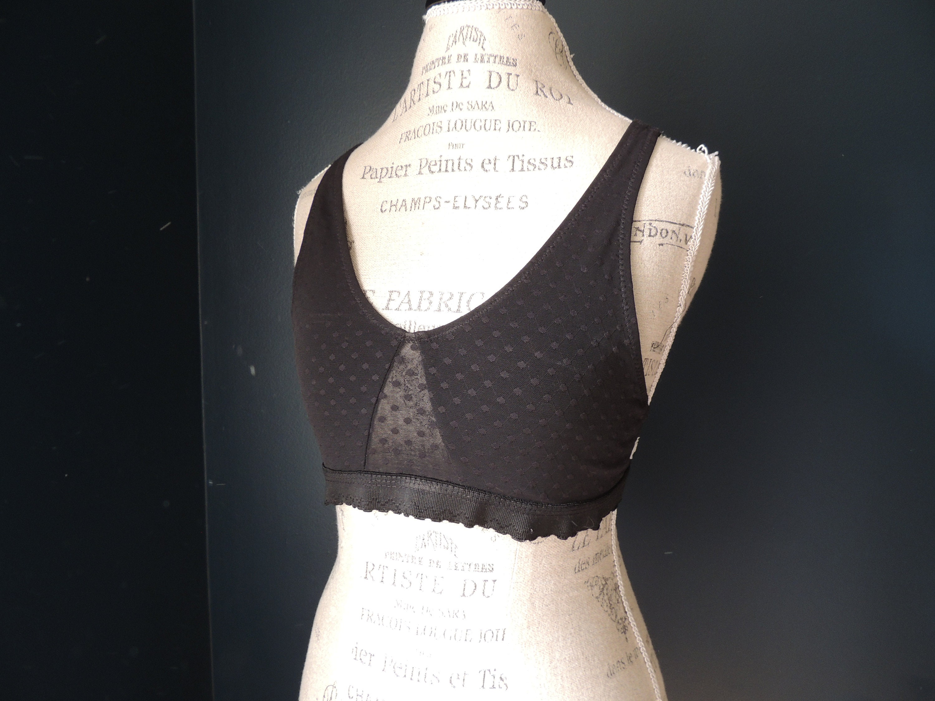 80s Black Bodycon Embellished Trophy Dress Built in Bra Illusion Lace  Neckline Size M 