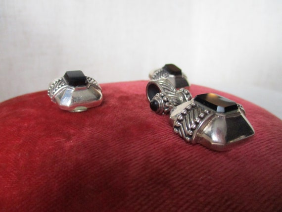Vintage Sterling Silver and Black Onyx Square Dom… - image 5