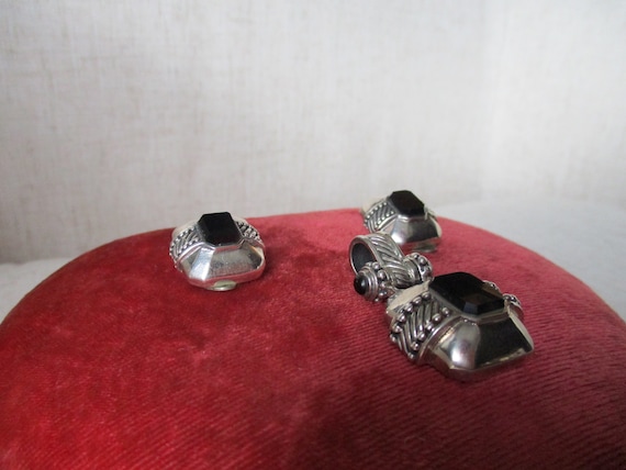 Vintage Sterling Silver and Black Onyx Square Dom… - image 7