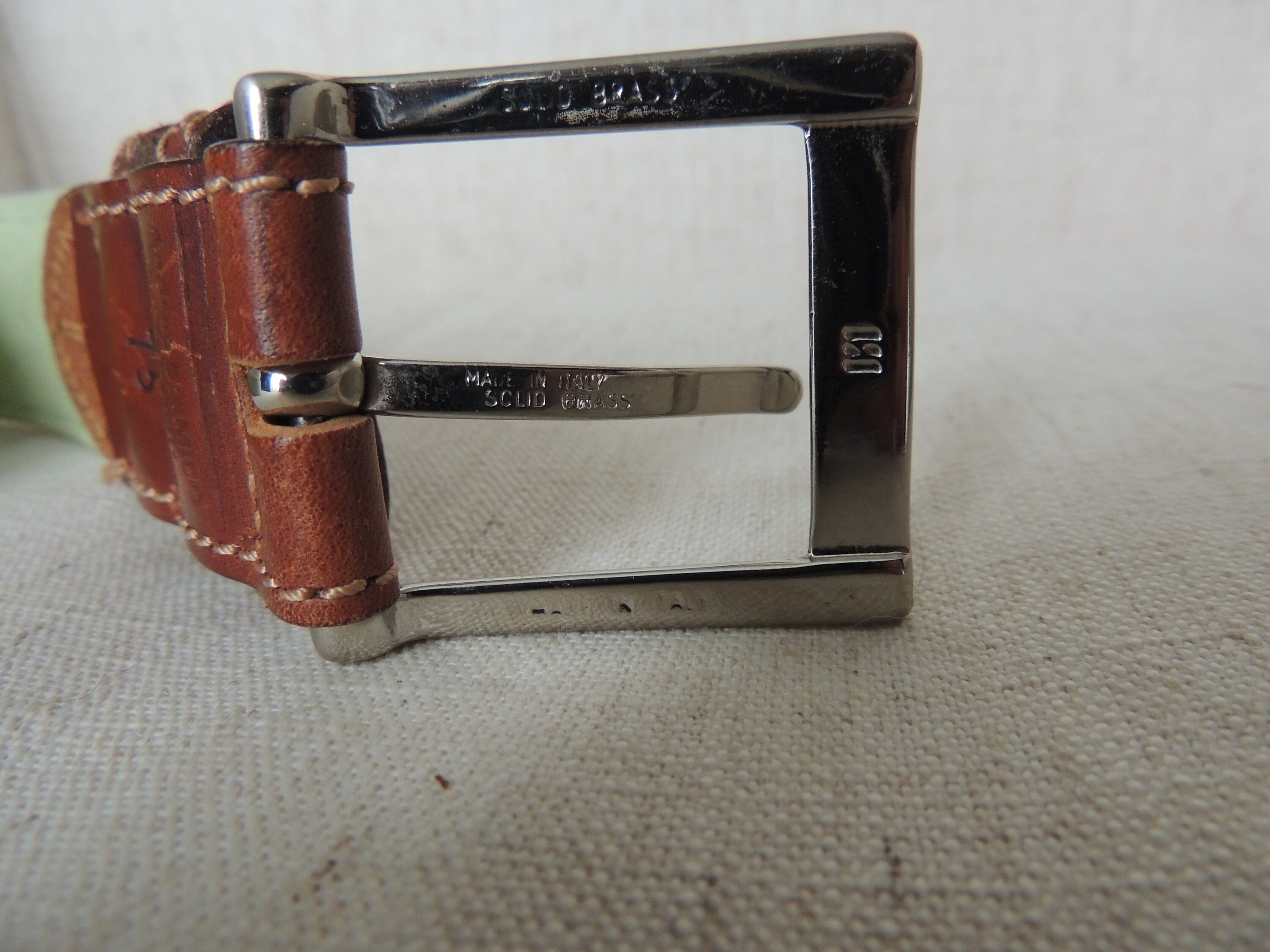 Vintage Andrea D\'Amico Spring Green Brown Leather Belt with Brass Buckle Small Vintage Andrea D main image 2