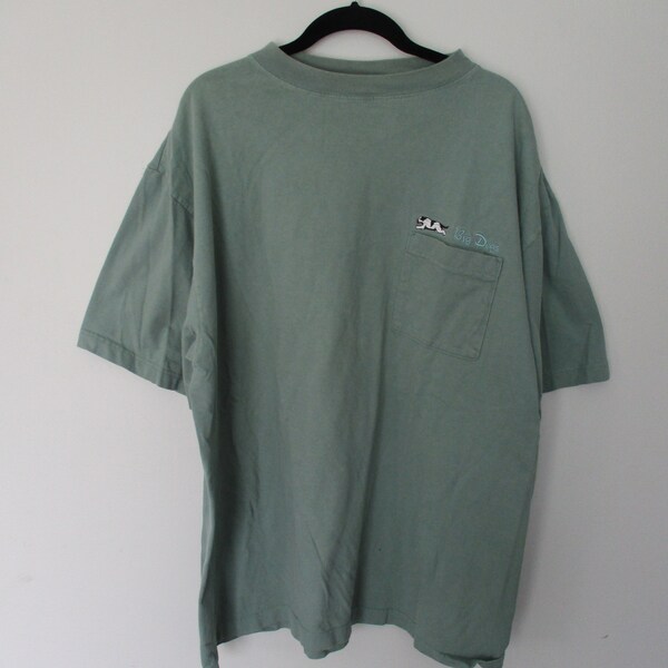 Vintage Big Dogs Sage Green Pocket T Shirt Size XL 100% Cotton