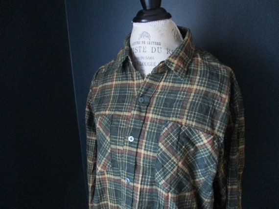 Vintage Haband Mens Flannel in Green Orange and B… - image 1