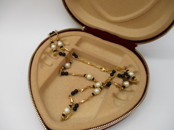 Vintage Fancy Goldtone Faux Pearl Baroque Black B… - image 8