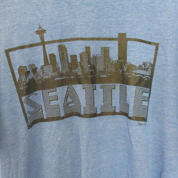 Screen Stars Best 1990 Seattle Blue Graphic Skyline Tshirt Size XL