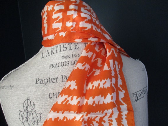 Vintage 1970s A Paris Scarf Orange and White Prin… - image 4