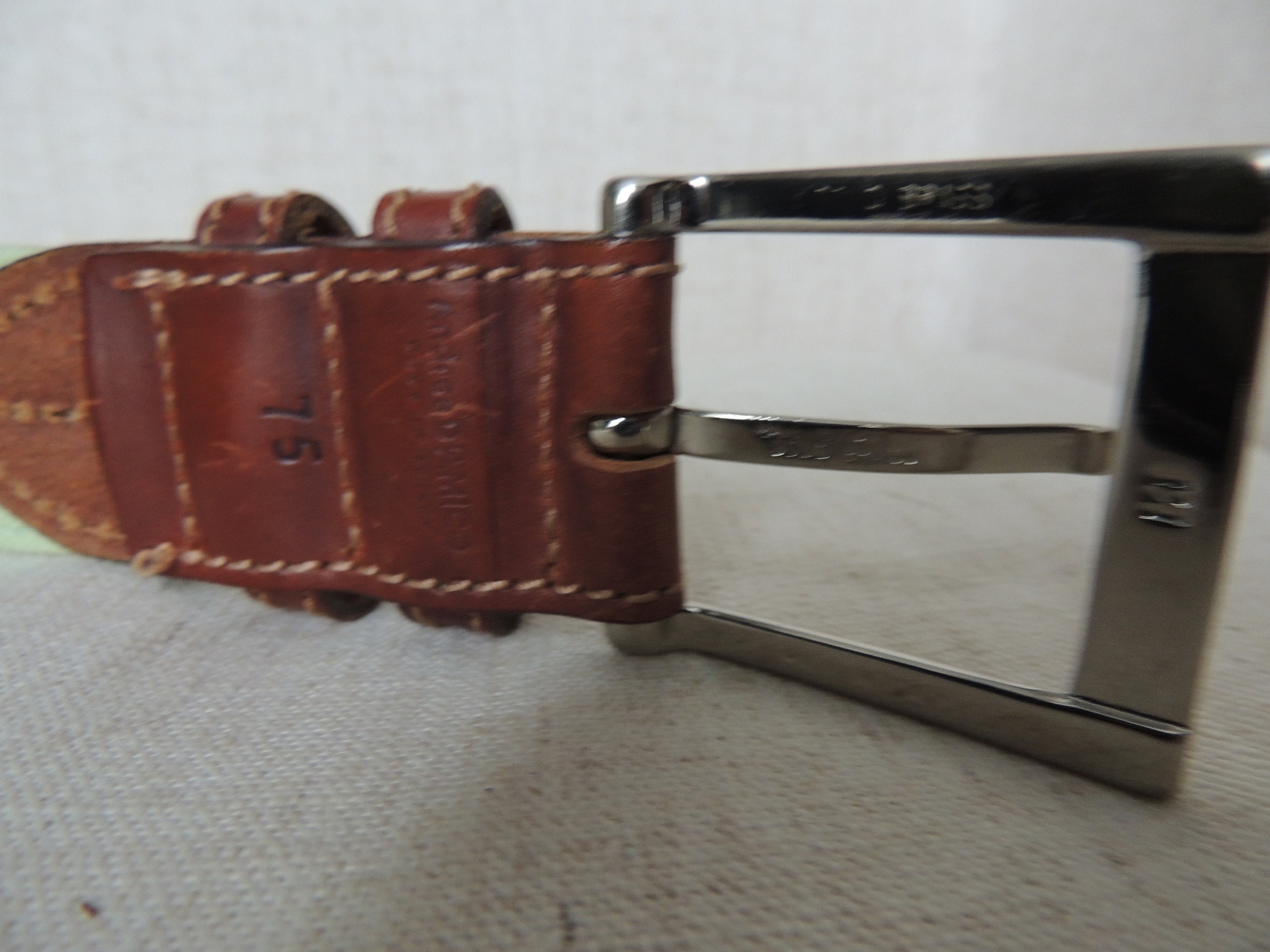 Vintage Andrea D\'Amico Spring Green Brown Leather Belt with Brass Buckle Small Vintage Andrea D main image 3