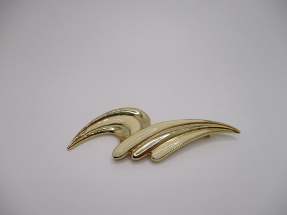 Vintage M Jent 1980s Goldtone Cream Enamel Wavy W… - image 7