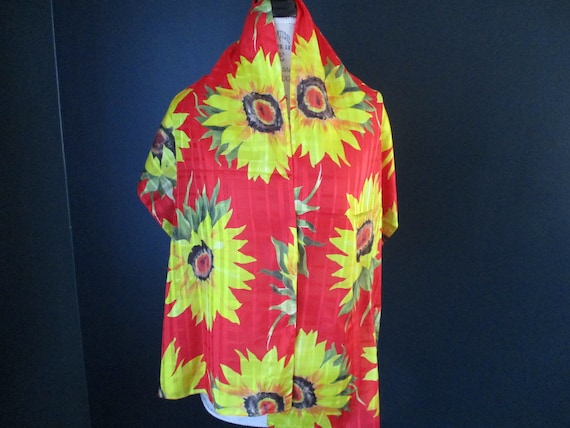 Vintage Bright Red and Yellow Sheer Satin Checker… - image 1
