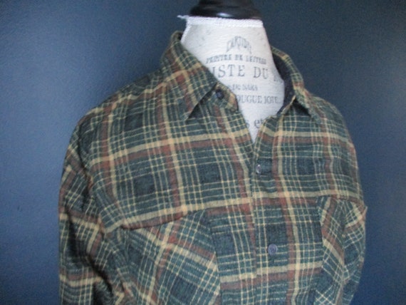 Vintage Haband Mens Flannel in Green Orange and B… - image 5