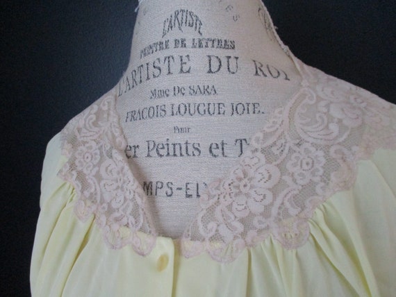 Vintage Van Raalte Yellow Satin Beige Lace Button… - image 5