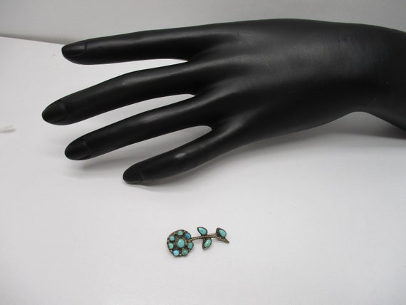 Vintage Silver Faux Turquoise Tiny Dainty Flower … - image 2