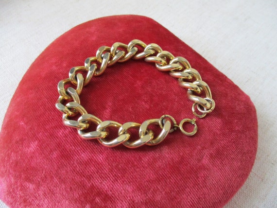 Vintage Goldtone Chunky Cuban Link Chain Bracelet… - image 1