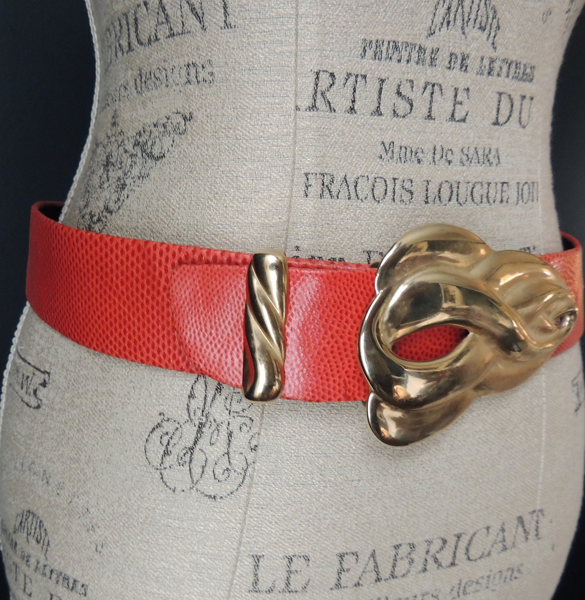 Vintage Salena\'s Collection 1980s Big Bold Buckle Red Leather Belt Size Large Vintage Salena main image 3