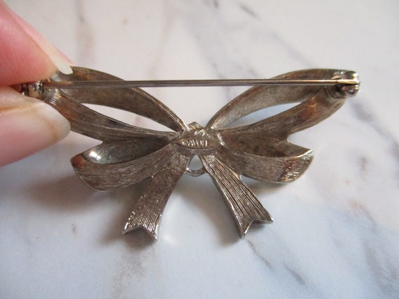 Vintage Antiqued Silver Diamond Bow Brooch | Avon… - image 7