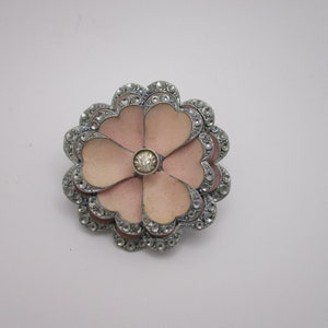 Vintage Czechoslovakia Silvertone Pink Enamel Flower Brooch image 1