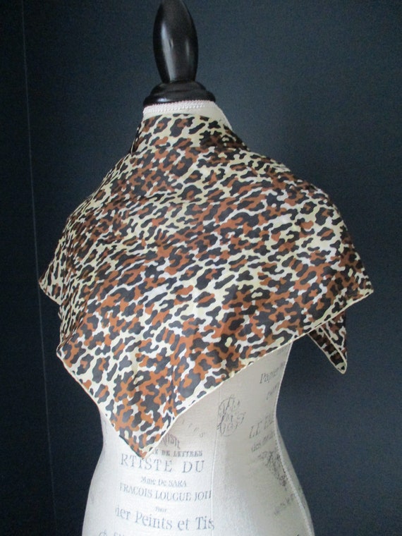 Vintage Silky Leopard Scarf | Brown, Black and Iv… - image 3