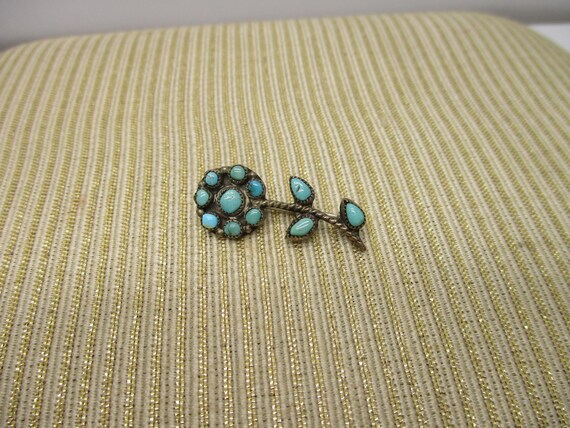 Vintage Silver Faux Turquoise Tiny Dainty Flower … - image 5