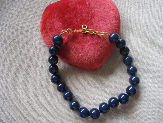 Vintage Monet Navy Knotted Beads Necklace Adjusta… - image 4