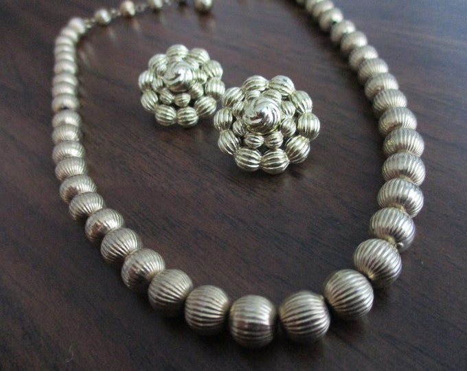 Vintage Coro Costume Jewelry Set Gold Beaded Necklace and Earrings Set