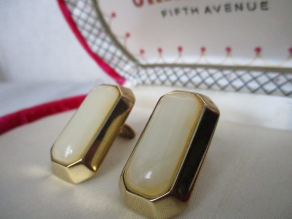 Vintage Givenchy Rectangle Cabochon Goldtone and … - image 1