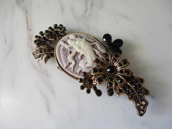 Gothic Victorian Cameo Brooch | Purple Cameo with… - image 1