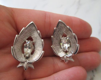 Vintage Sarah Coventry Earrings | Silver Clip On Earrings | Silver Leaf Diamond Earrings | Diamond Clip On Earrings from Sarah Cov