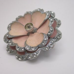 Vintage Czechoslovakia Silvertone Pink Enamel Flower Brooch image 3