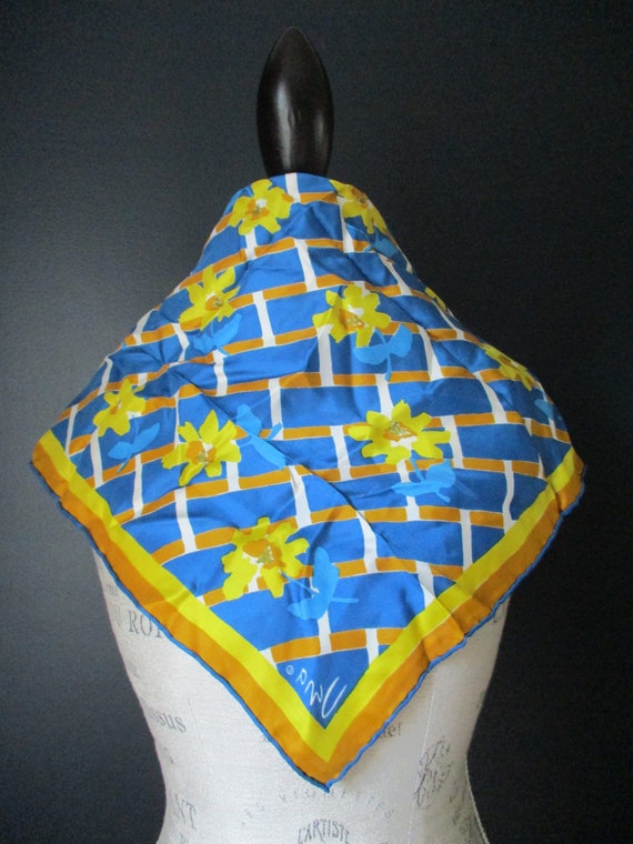 Vintage Blue and Yellow Vera Silk Scarf | Woven B… - image 1