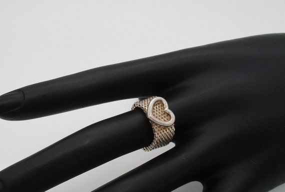 Vintage Sterling Silver 925 Mesh Chain Link Heart… - image 1