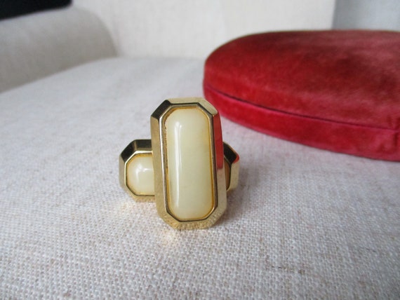 Vintage Givenchy Rectangle Cabochon Goldtone and … - image 4