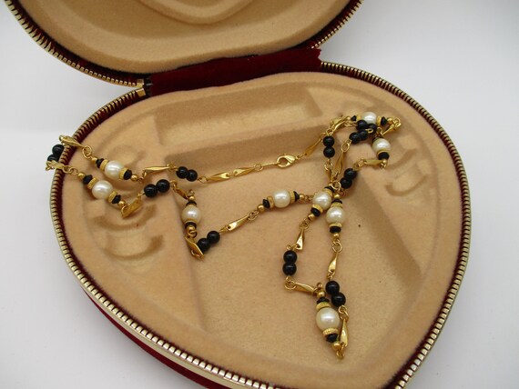 Vintage Fancy Goldtone Faux Pearl Baroque Black B… - image 7