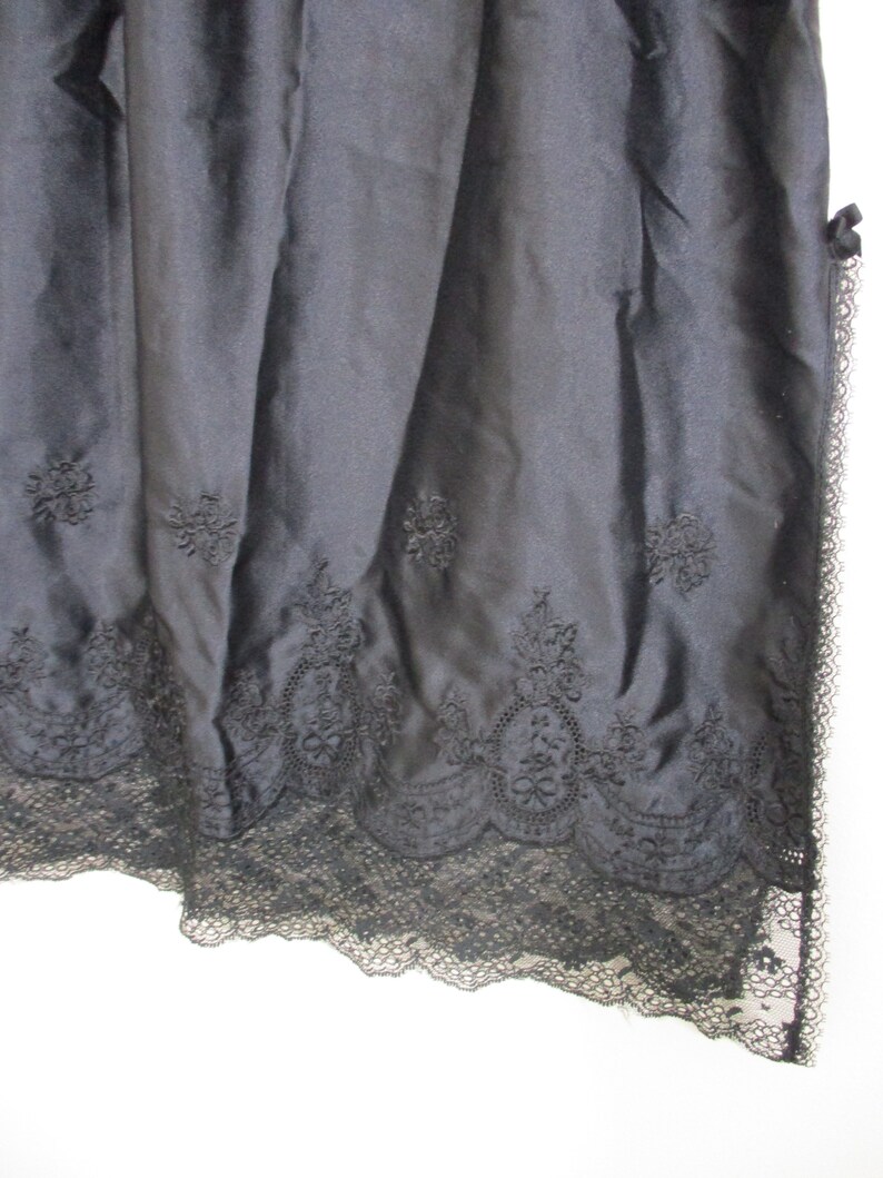 Black Lace Embroidered Slip 1960s Lace Lingerie Knee Length Slip Vintage Jewels by SLT