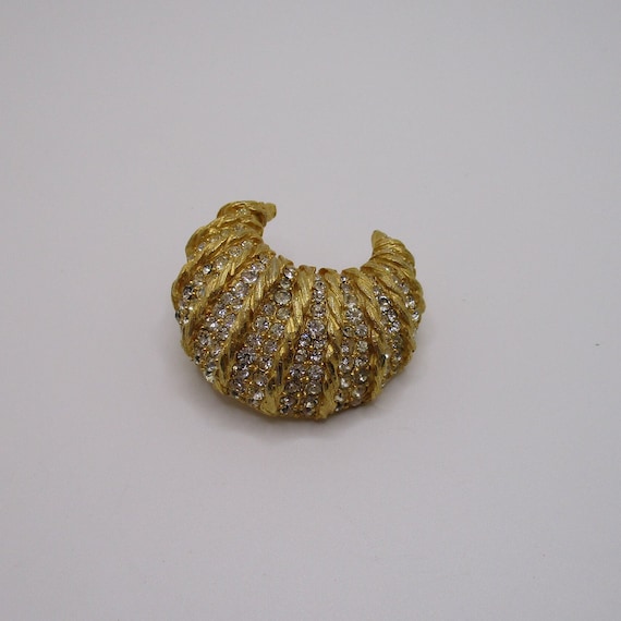 Vintage Brushed Gold Goldtone Ribbed Crescent Moo… - image 2