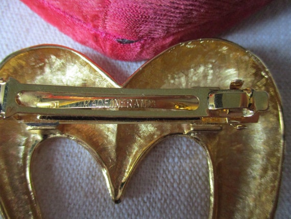 Vintage Huge Goldtone Modernist Heart Hair Barret… - image 9