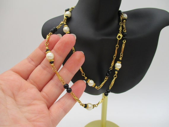 Vintage Fancy Goldtone Faux Pearl Baroque Black B… - image 3