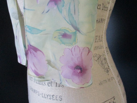 Vintage Sheer Off White Cream Floral Print Silky … - image 10