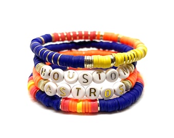 Astros Heishi Clay Stack Bracelet with Gold/6mm Stack Soft African Astros Vinyl Bracelets/Heishi Vinyl Bracelets/HOUSTON ASTROS
